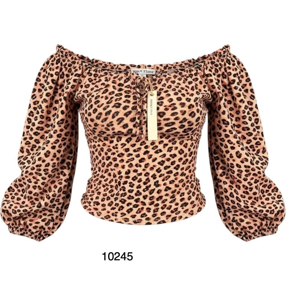 Moral Fiber Crop Top Womens Large Multicolor Leopard Print Peplum Waist Tie Neck